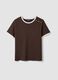 Brown pure cotton T-shirt with buttons, regular fit_0