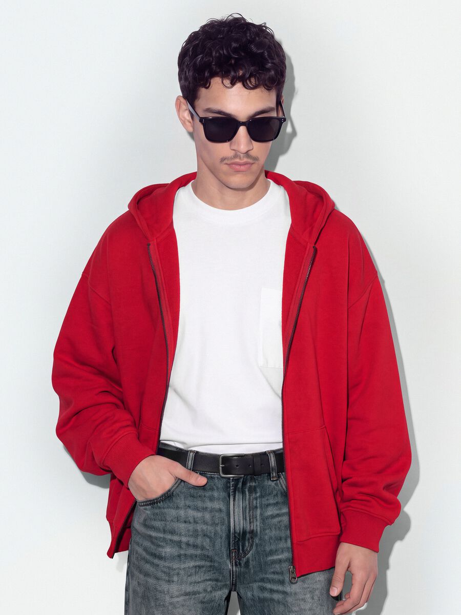 Red 100% cotton oversized crew-neck sweatshirt_0