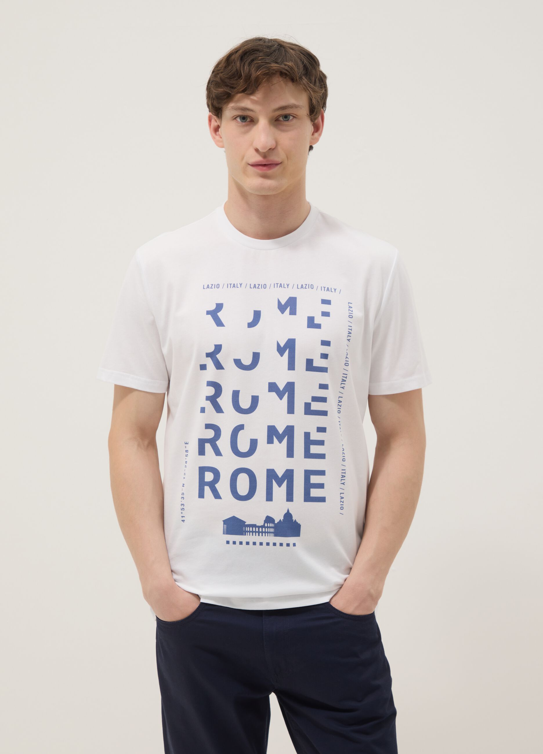Wei&szlig;es T-Shirt aus reiner Baumwolle mit Frontprint, Regular Fit