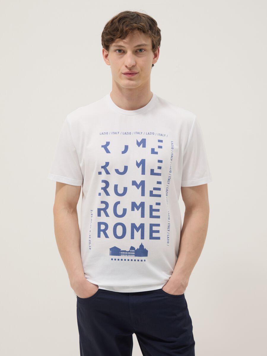 Wei&szlig;es T-Shirt aus reiner Baumwolle mit Frontprint, Regular Fit_0