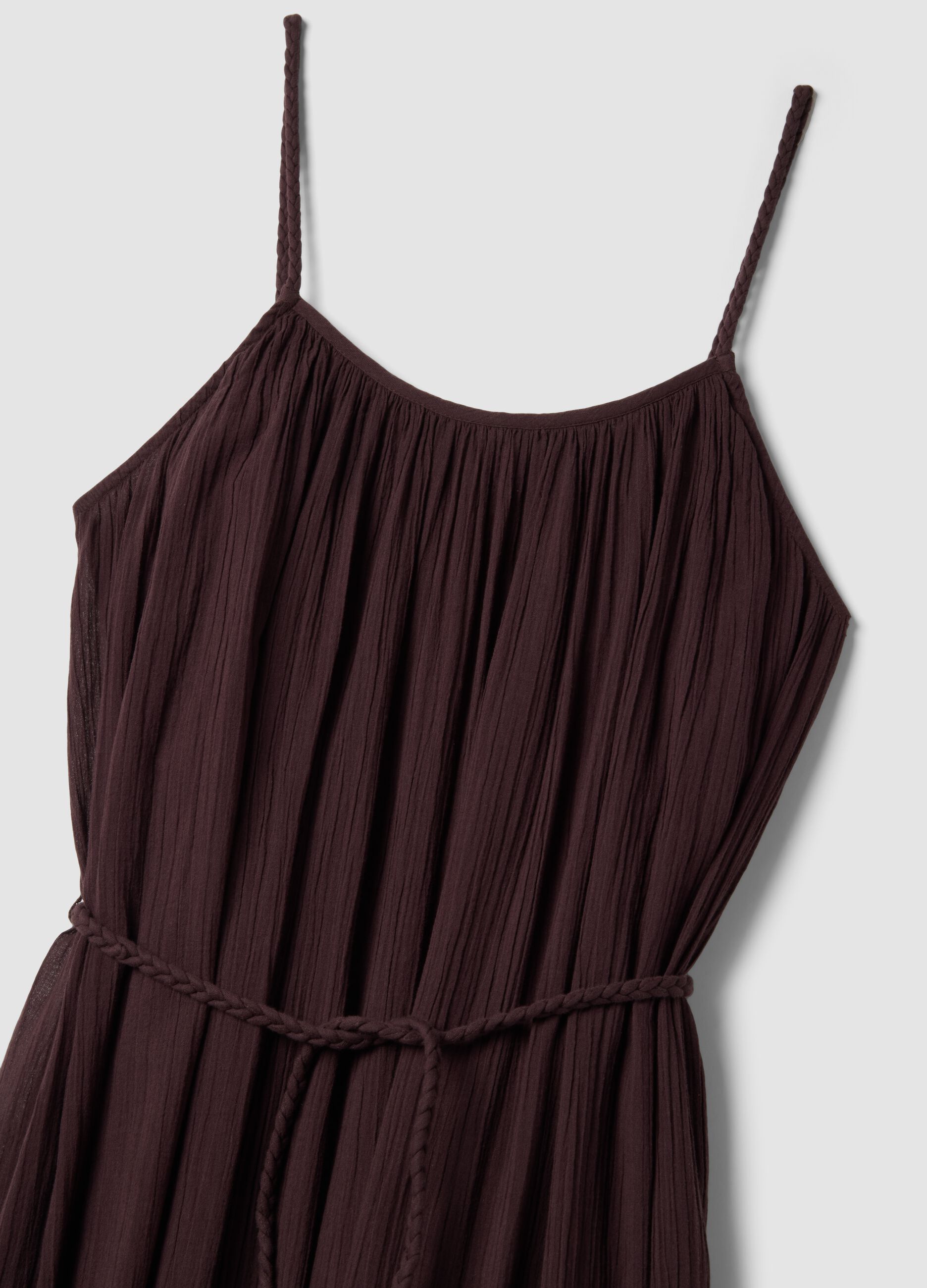 Vestido longo castanho de puro algod&atilde;o regular fit