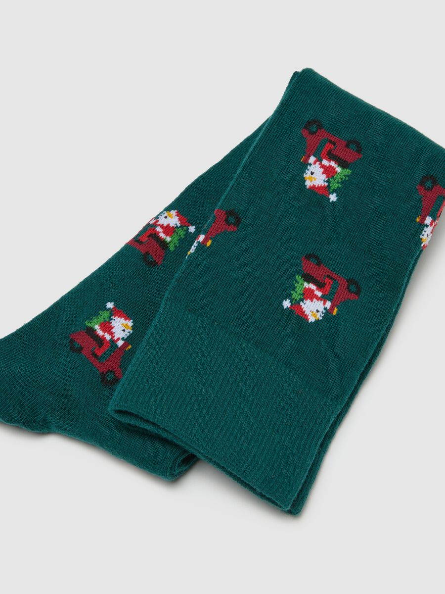 Green cotton blend Christmas long socks_2