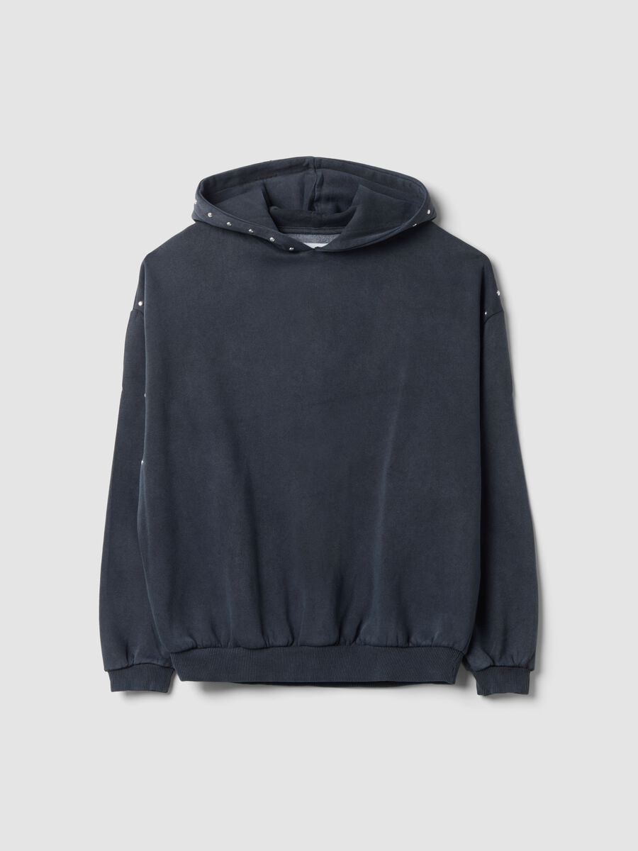 Grauer Hoodie aus Baumwollmischung mit Strass, Relaxed Fit_0