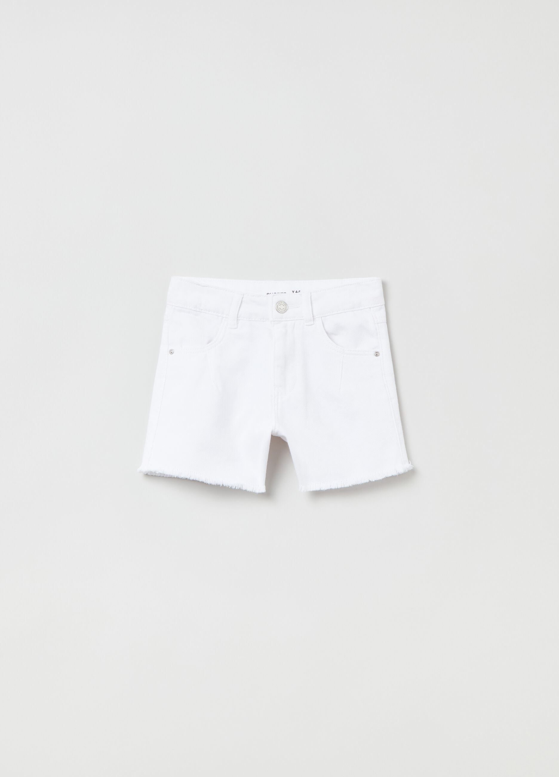 Denim shorts with fringed edging_0