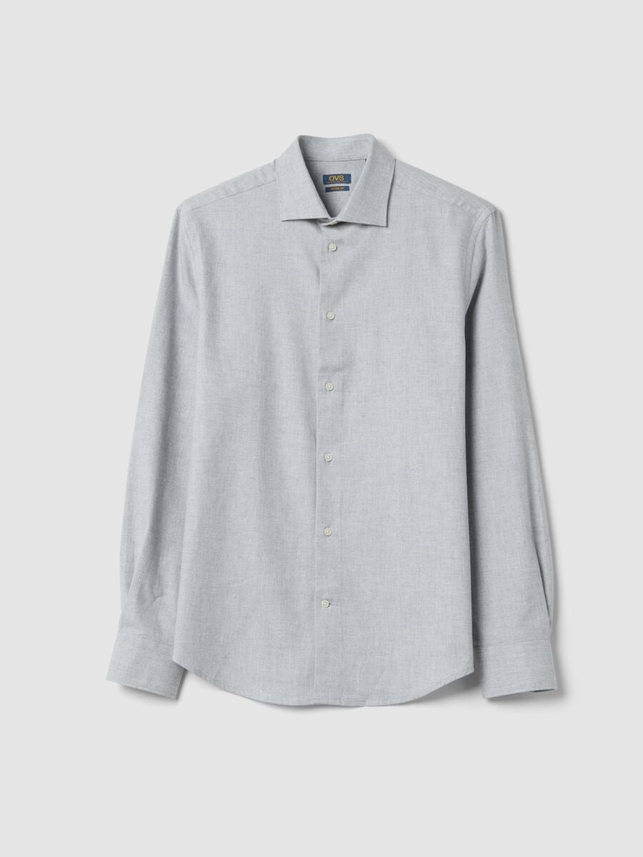 Grey pure cotton twill shirt, regular fit_4