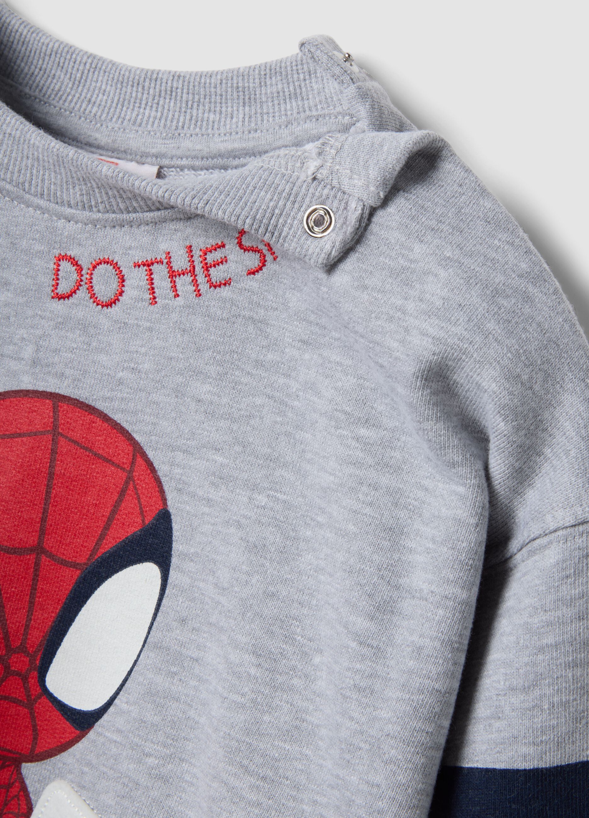 Grey oversized cotton jogging set with Spidey print for baby boy