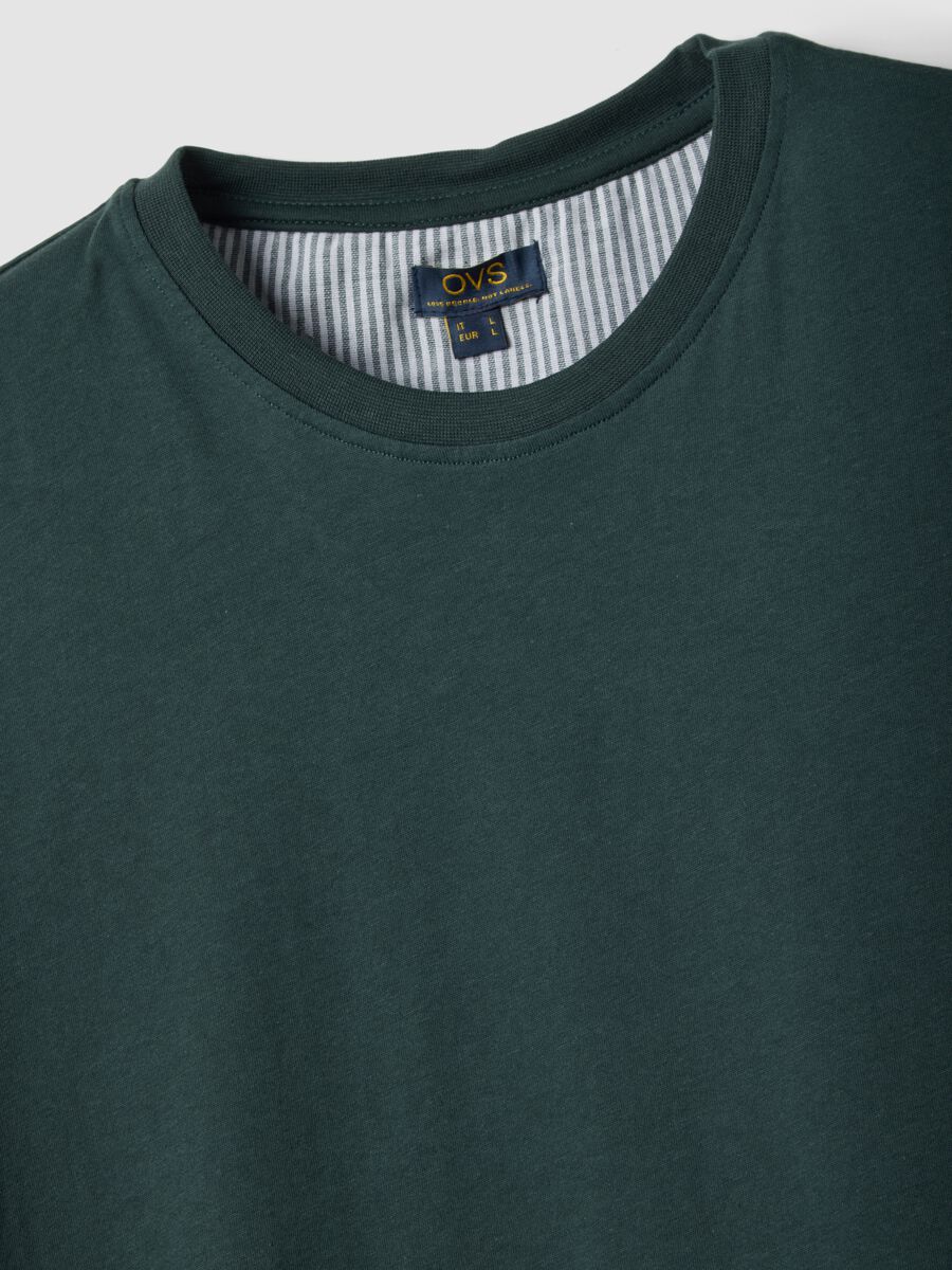 Green short-sleeve striped pyjama set in pure organic cotton jersey_1