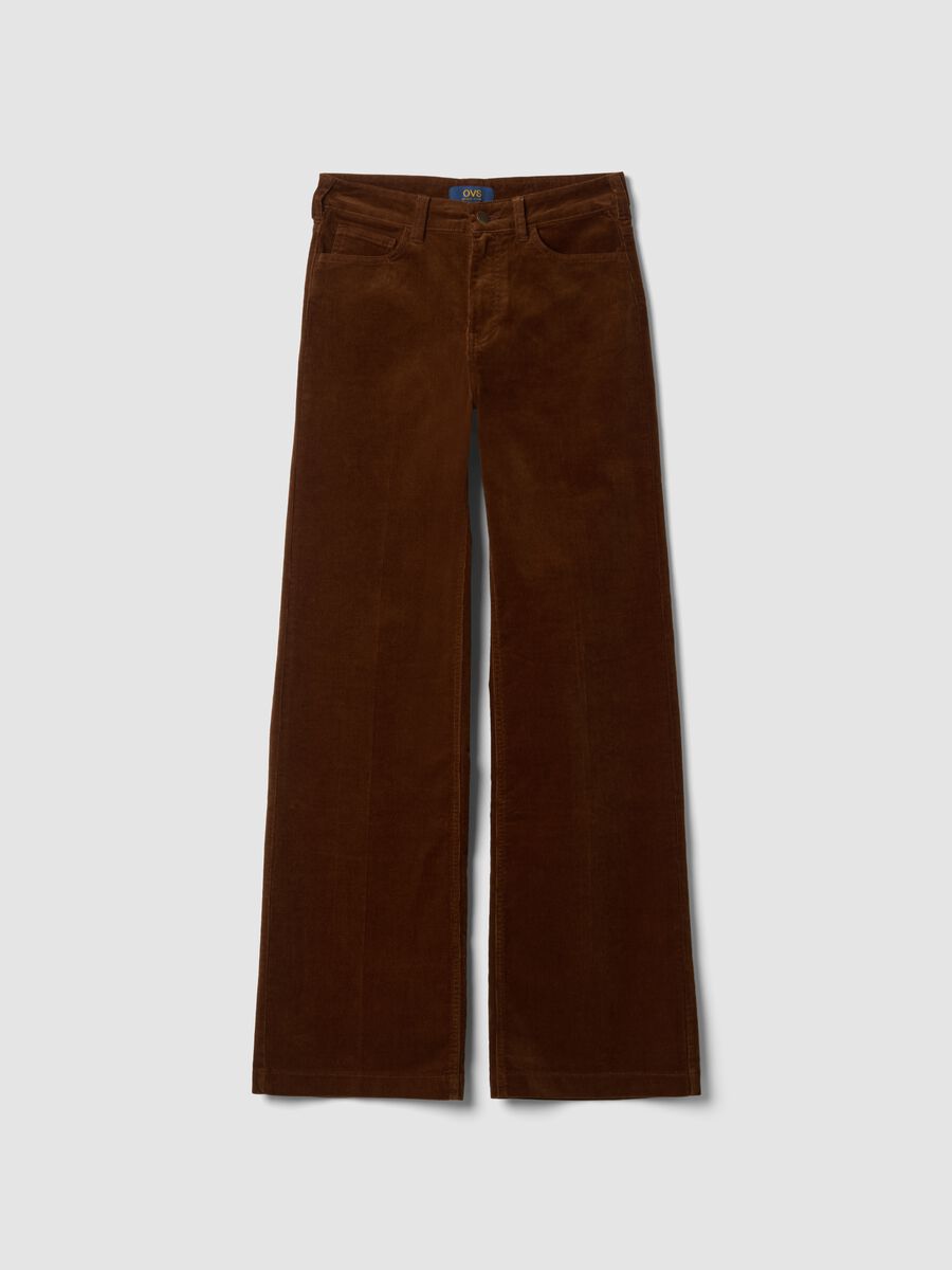 Pantaloni marroni in cotone elasticizzato a coste straight fit_0