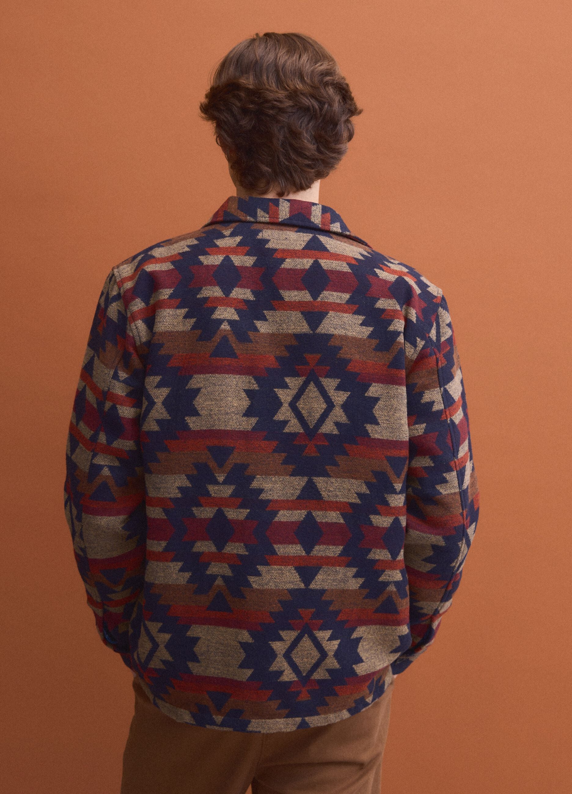 Multicolour geometric-print bowling-collar shacket, oversized fit