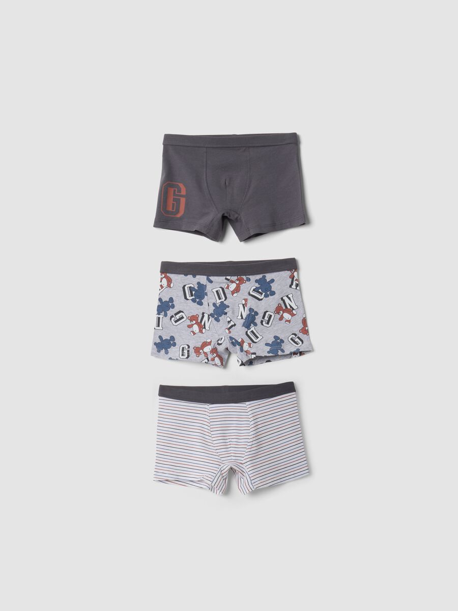 Tripack di boxer midi grigi in cotone organico elasticizzato con fantasia animali_0
