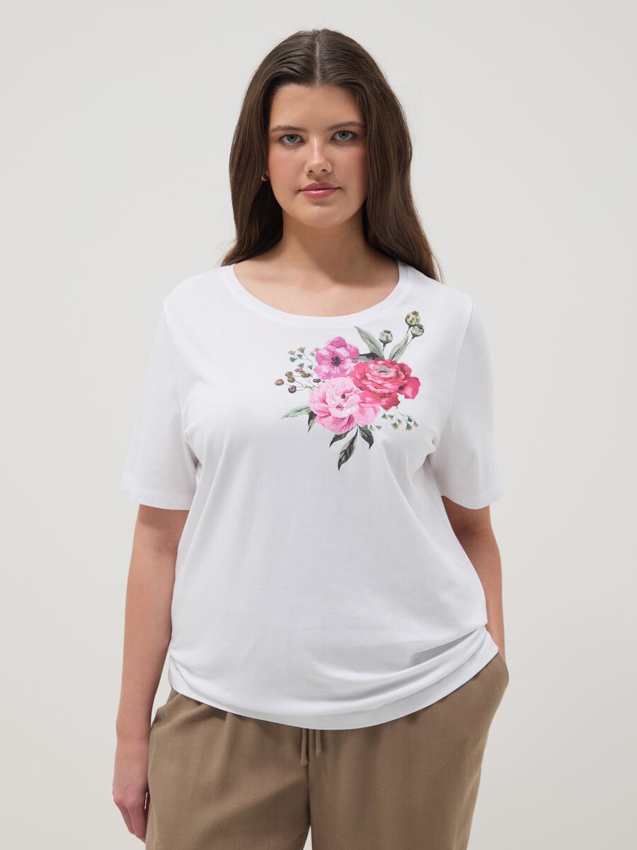 Wei&szlig;e T-Shirt aus reiner Baumwolle im Regular Fit mit Druck_1