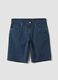 Blue linen-cotton blend five-pocket Bermuda shorts_4