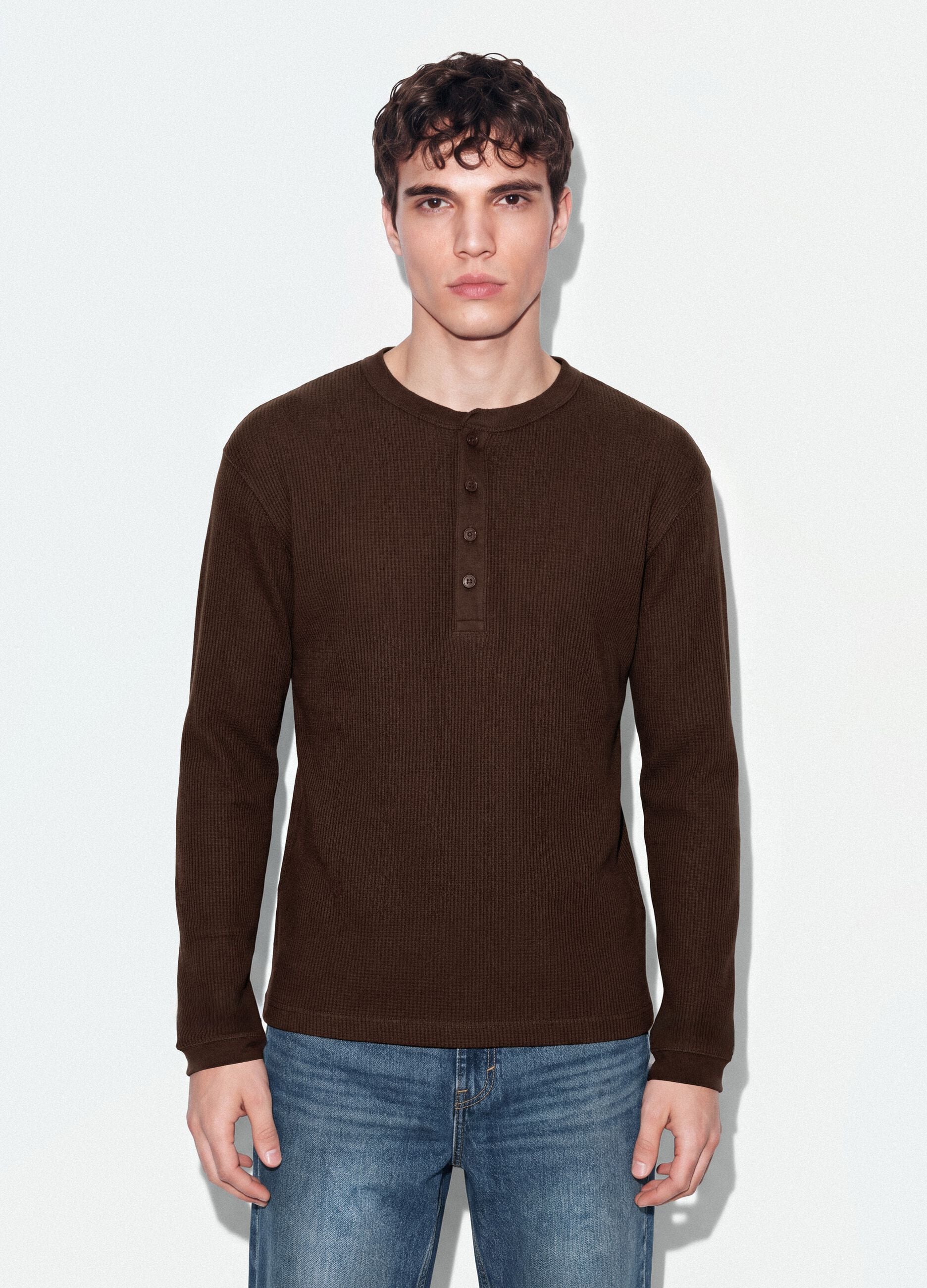 Light brown crew-neck pure cotton oversized jumper