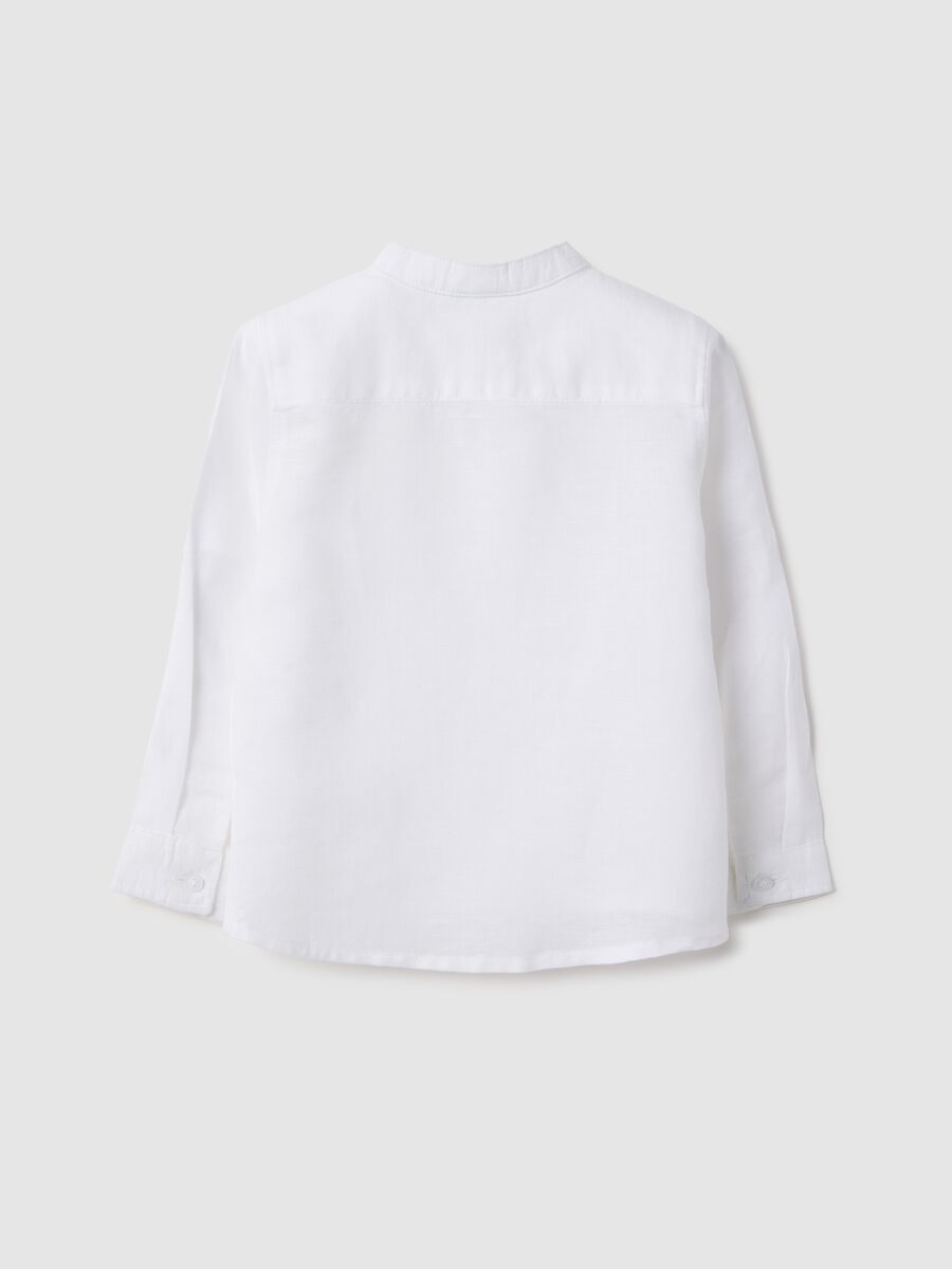 White linen and cotton baby shirt regular fit with mandarin collar_1