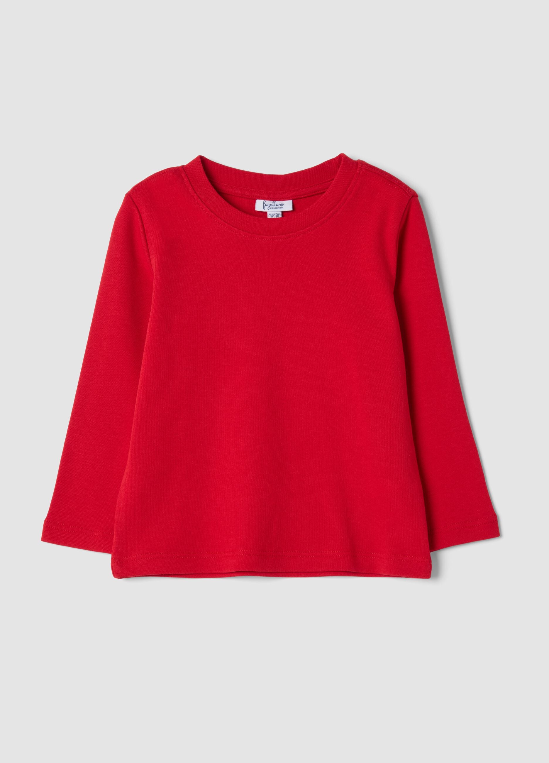 Maglietta rossa in puro cotone organico con girocollo