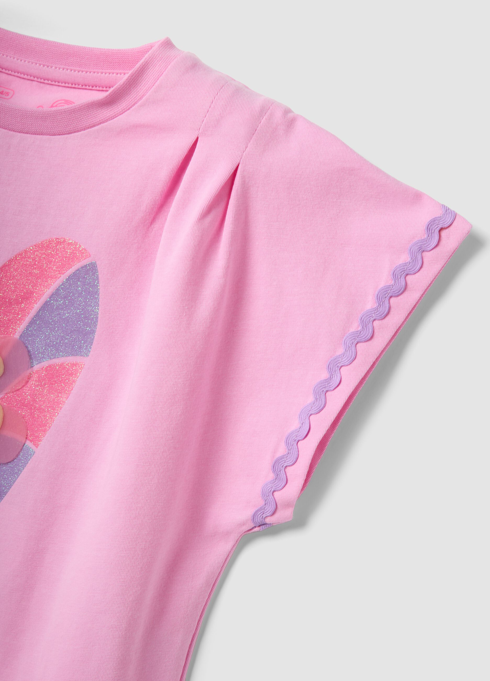 Pink stretch-cotton short-sleeve T-shirt