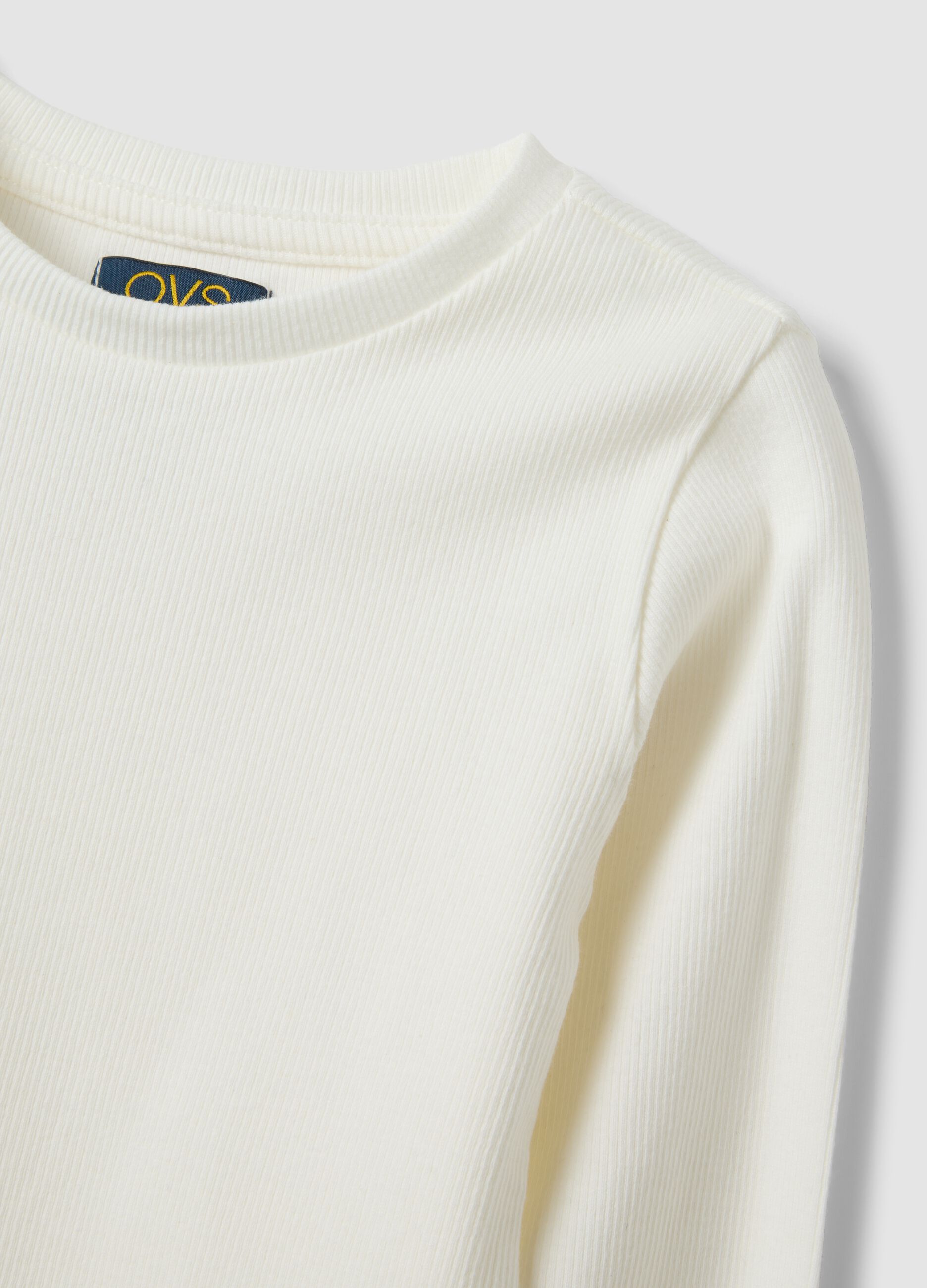 White ribbed organic stretch cotton T-shirt