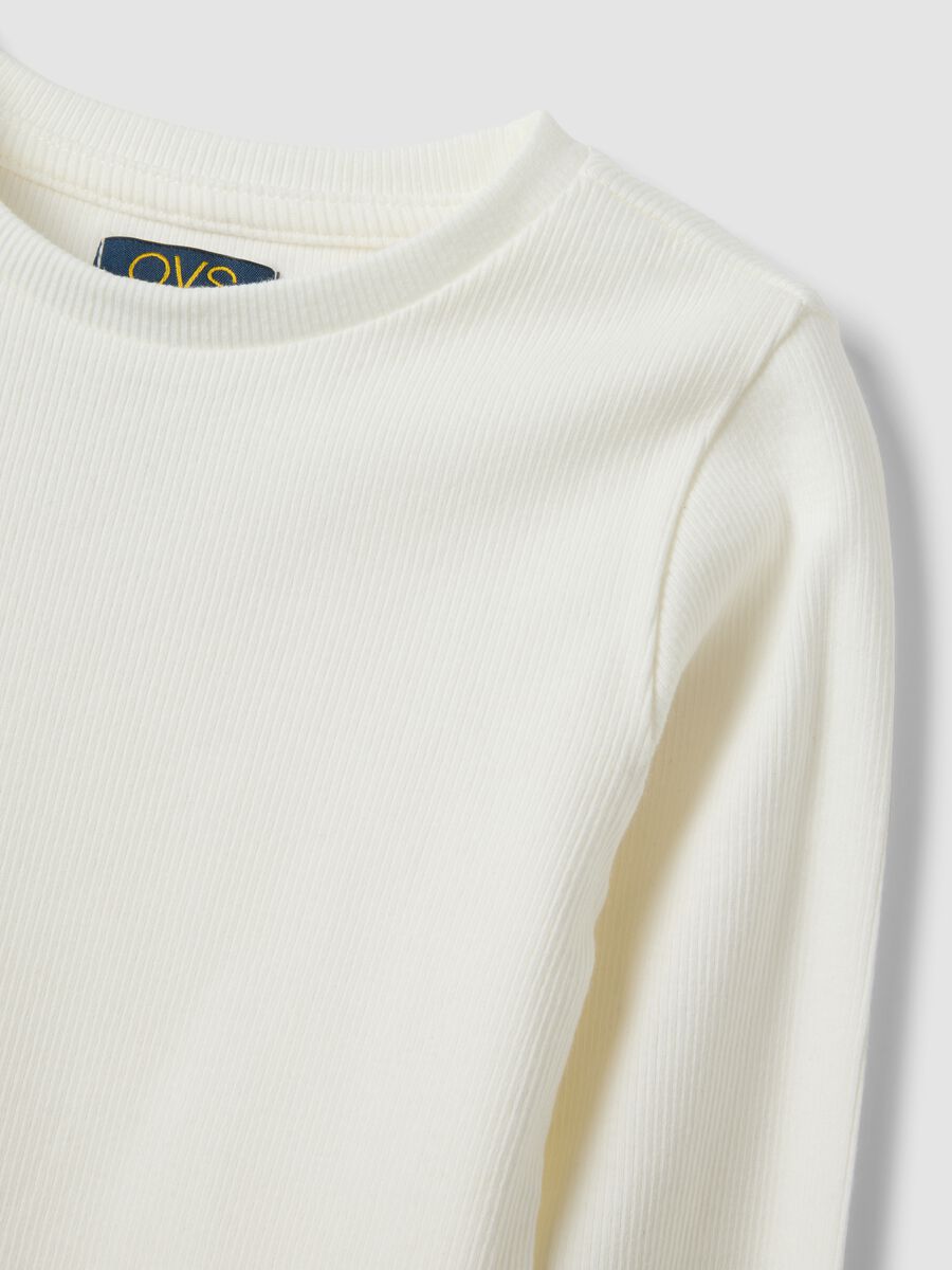 White ribbed organic stretch cotton T-shirt_2