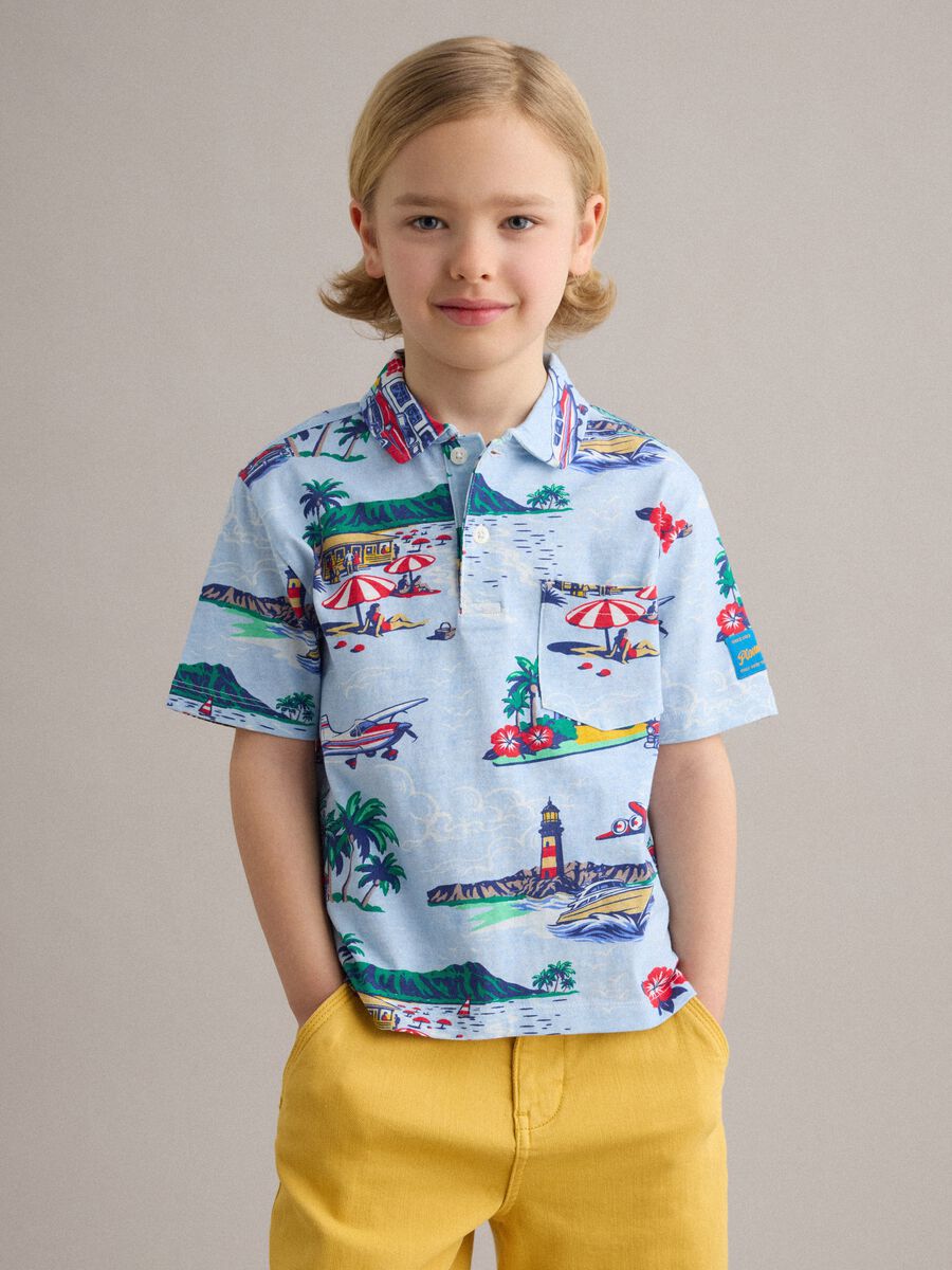 Multicolour pure cotton children's polo, regular fit with prints_1