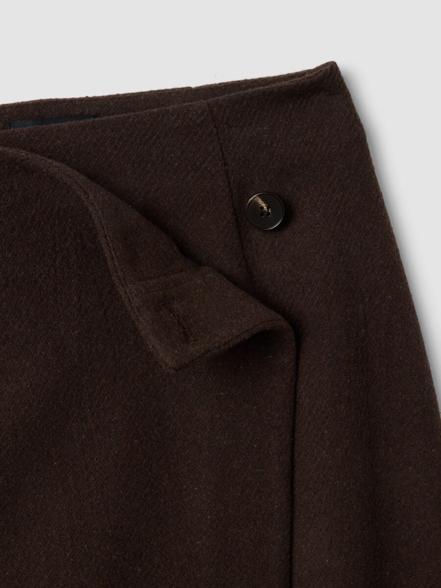 Brown viscose-wool blend skirt with fringed hem_1