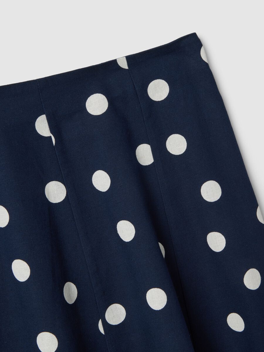 Long blue skirt with white polka dots in cotton and linen blend_5