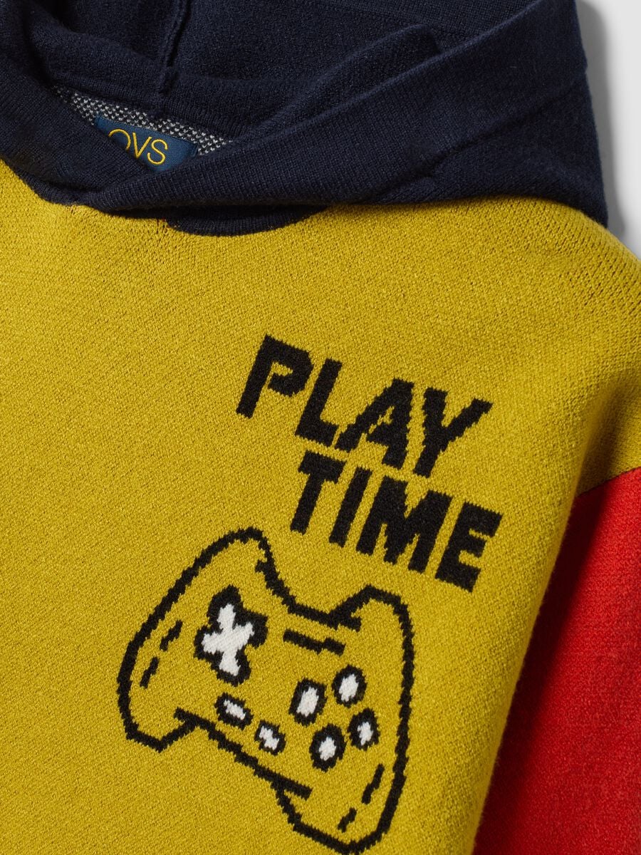 Mustard yellow, navy, red and sage green viscose-blend hooded crew-neck jumper_2