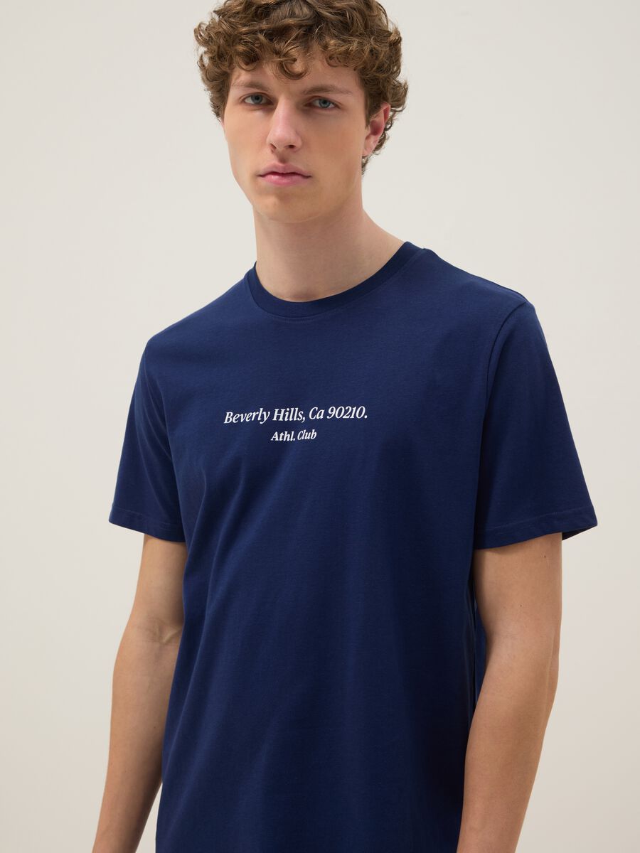 Blue slogan T-shirt in pure cotton, regular fit_0