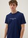 Blaues T-Shirt mit Schriftzug aus reiner Baumwolle, Regular Fit_0