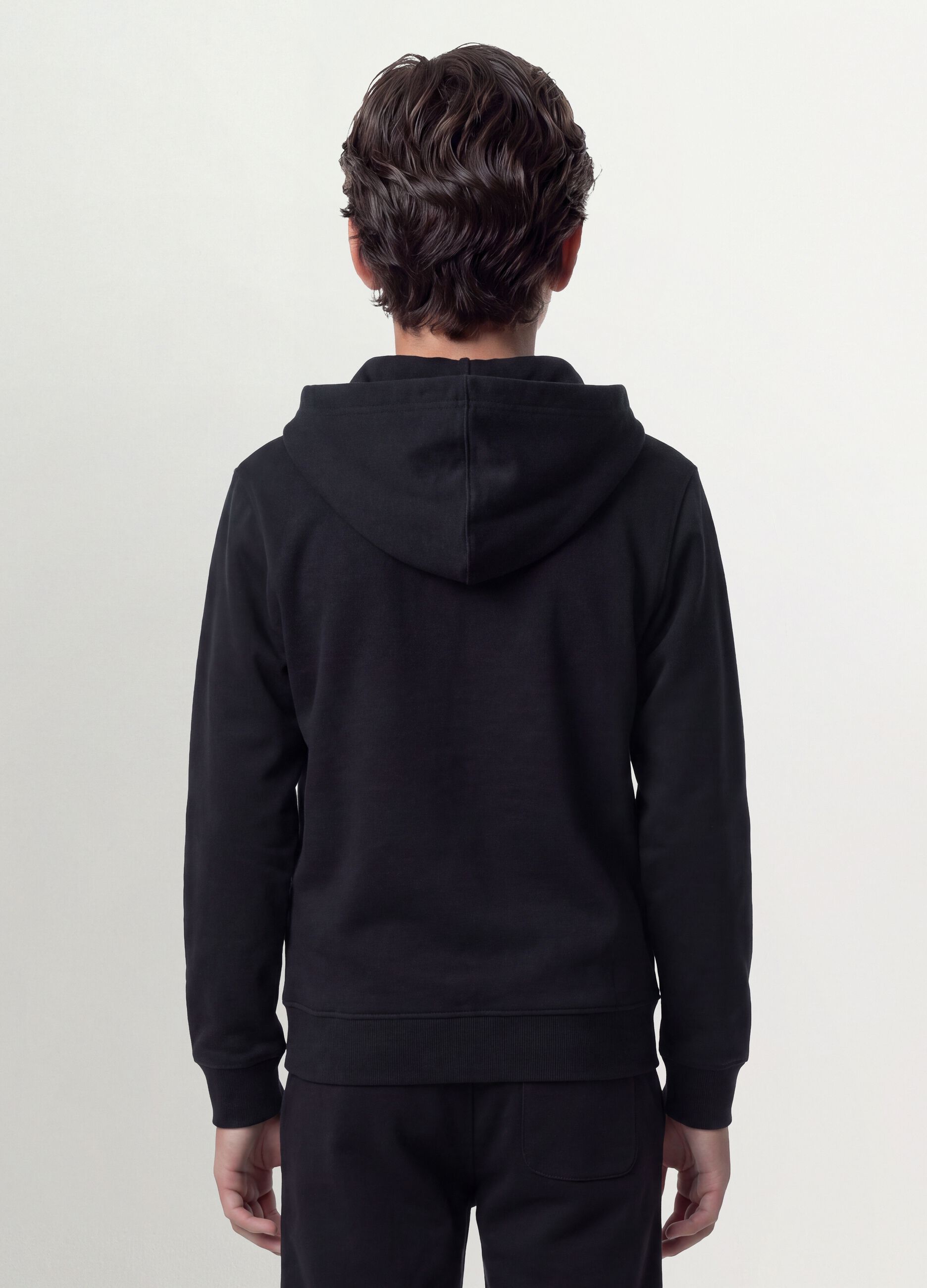 Black organic cotton hooded sweatshirt, regular fit, for boys