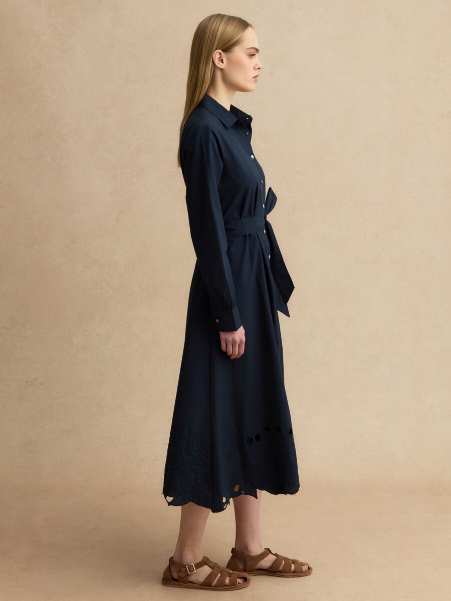 Long blue dress in pure cotton with regular fit and embroidery_2