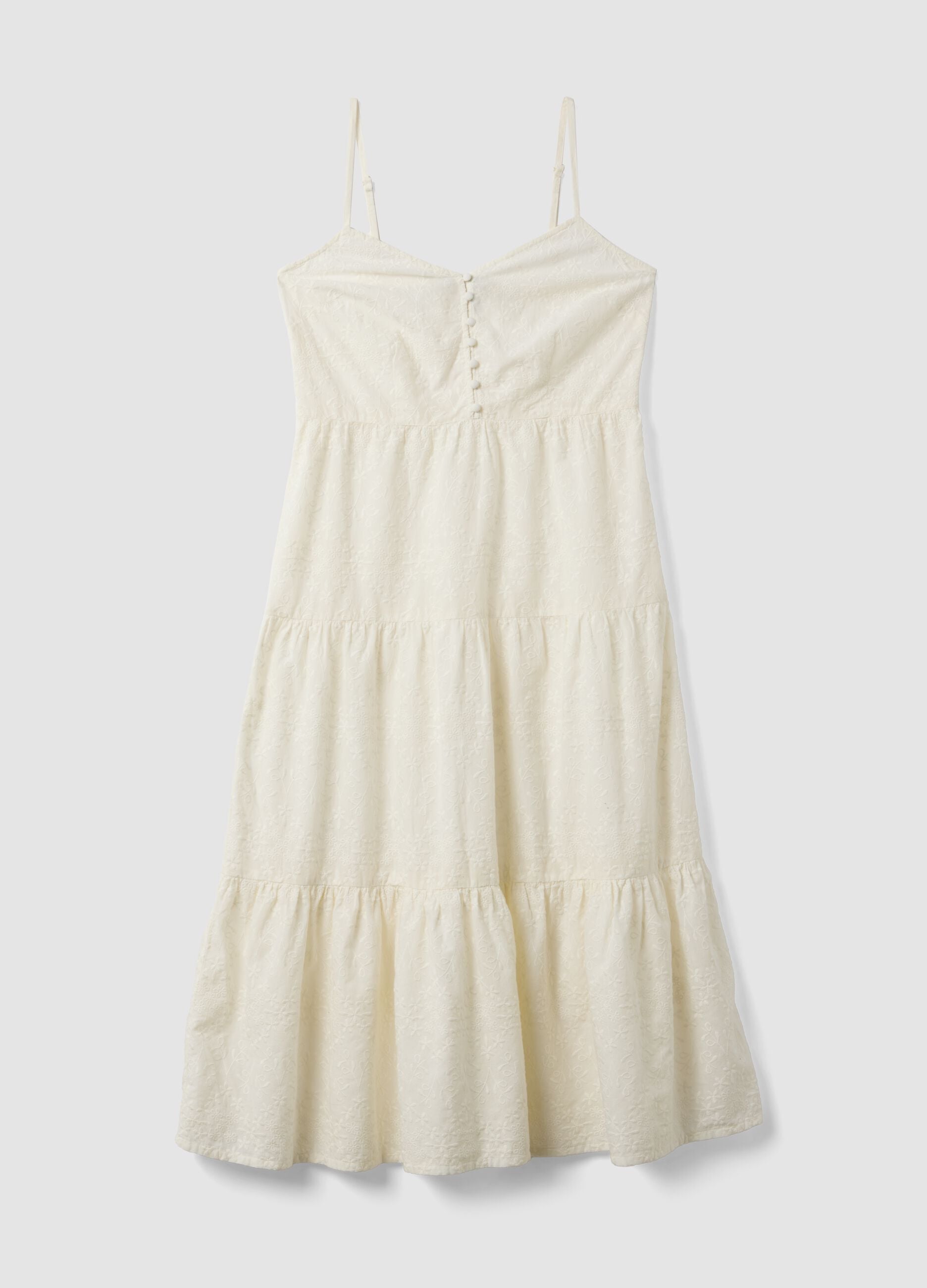 White pure cotton midi dress with embroidery