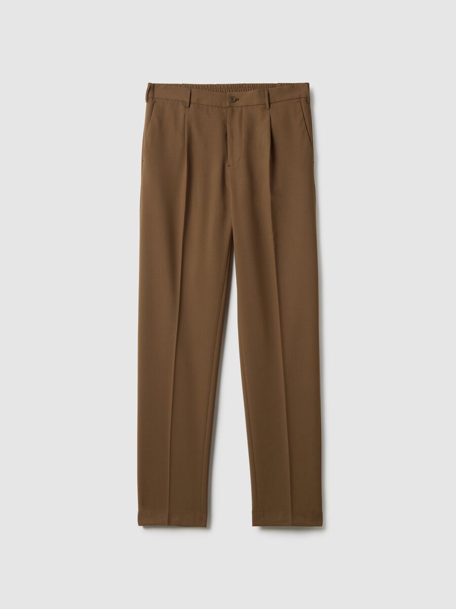 Brown slim fit elegant trousers with elastic waistband_4