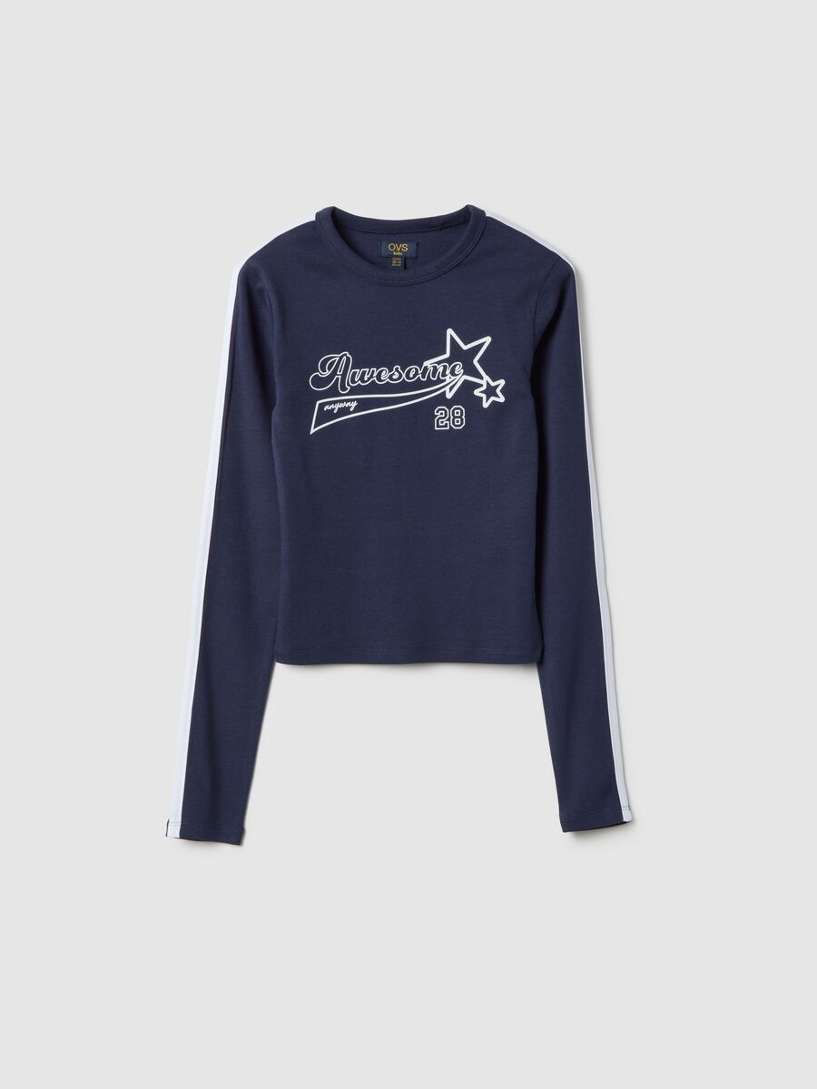 Slim fit blue stretch cotton T-shirt with stars for girls_3