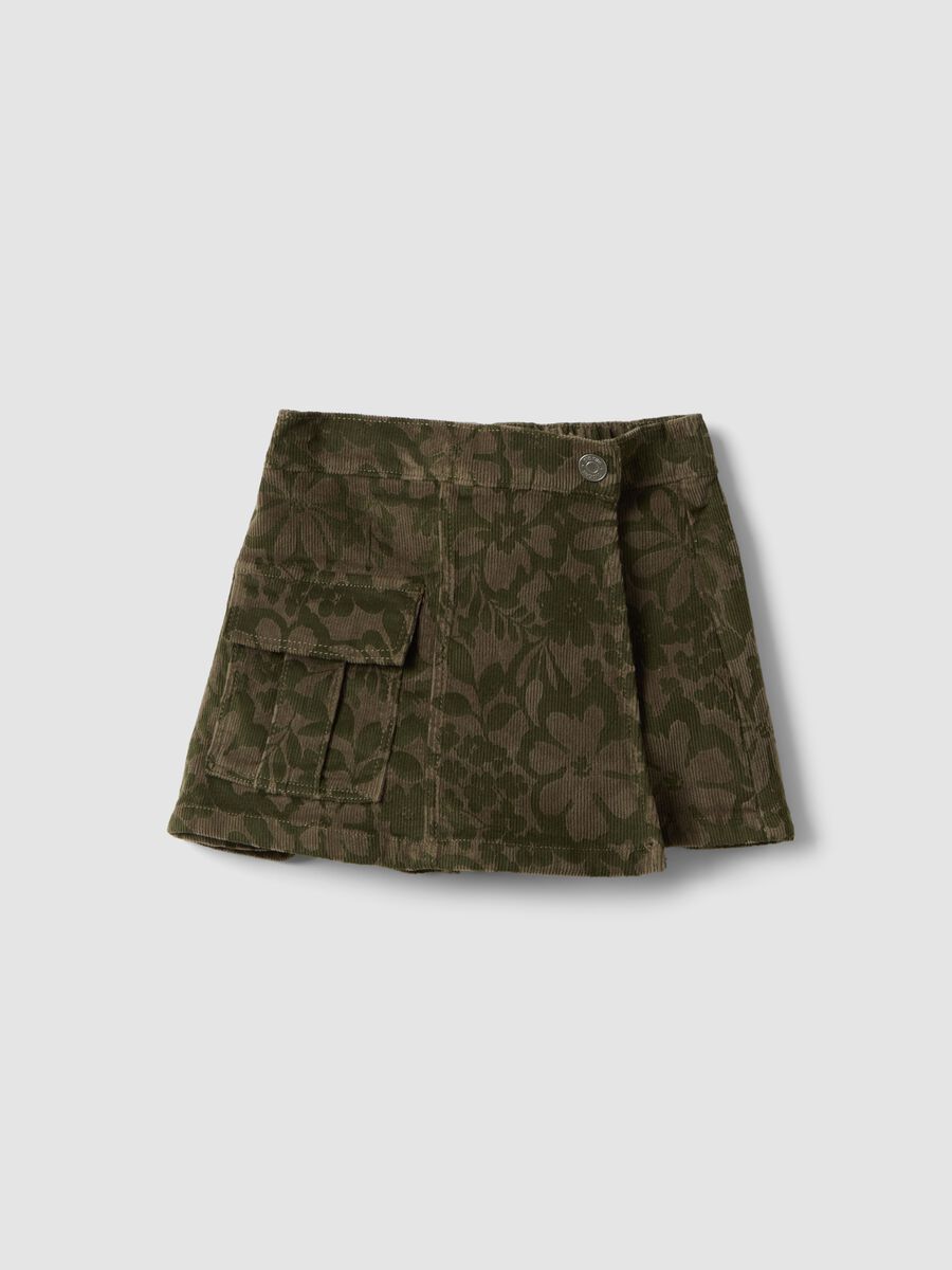 Gonna pantalone verde in cotone elasticizzato a coste_0