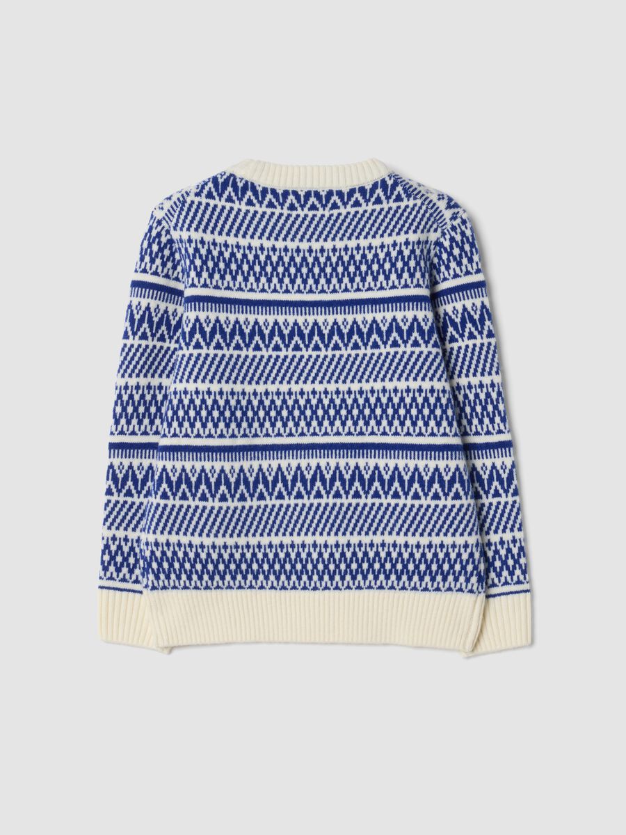 Ivory and royal blue jacquard crew-neck jumper, regular fit_1