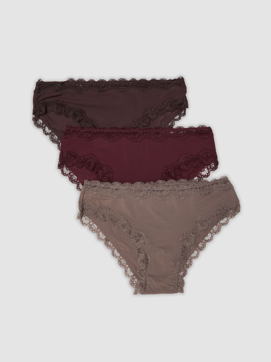 Tripack di slip multicolor in cotone organico con pizzo_0