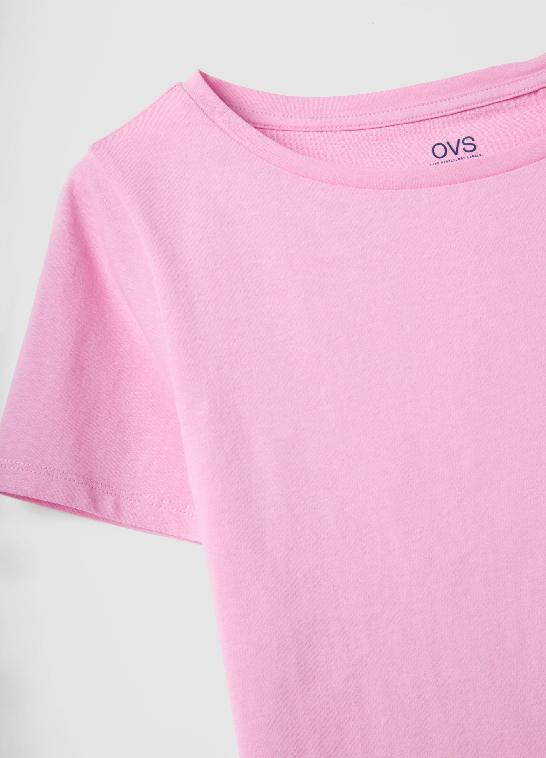 Pink pure cotton T-shirt with crew neck