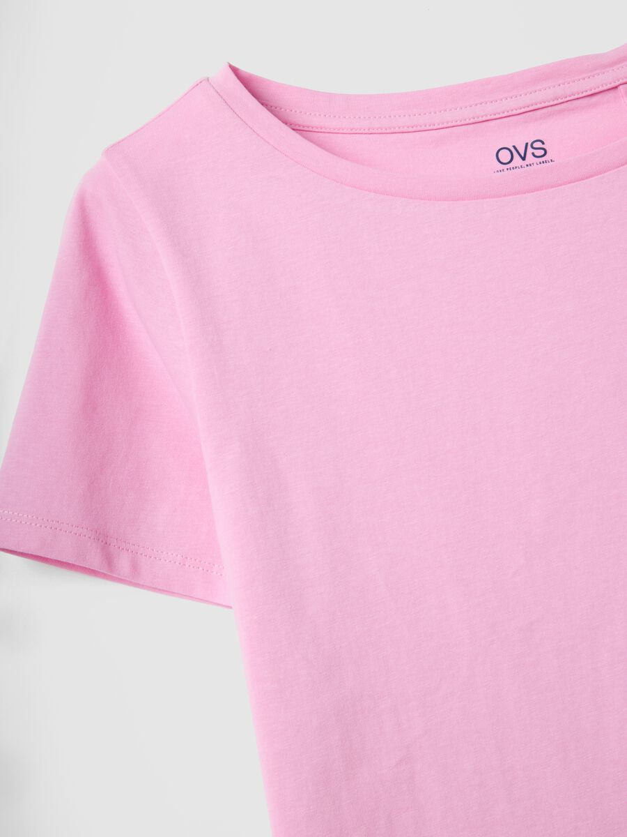 Pink pure cotton T-shirt with crew neck_1
