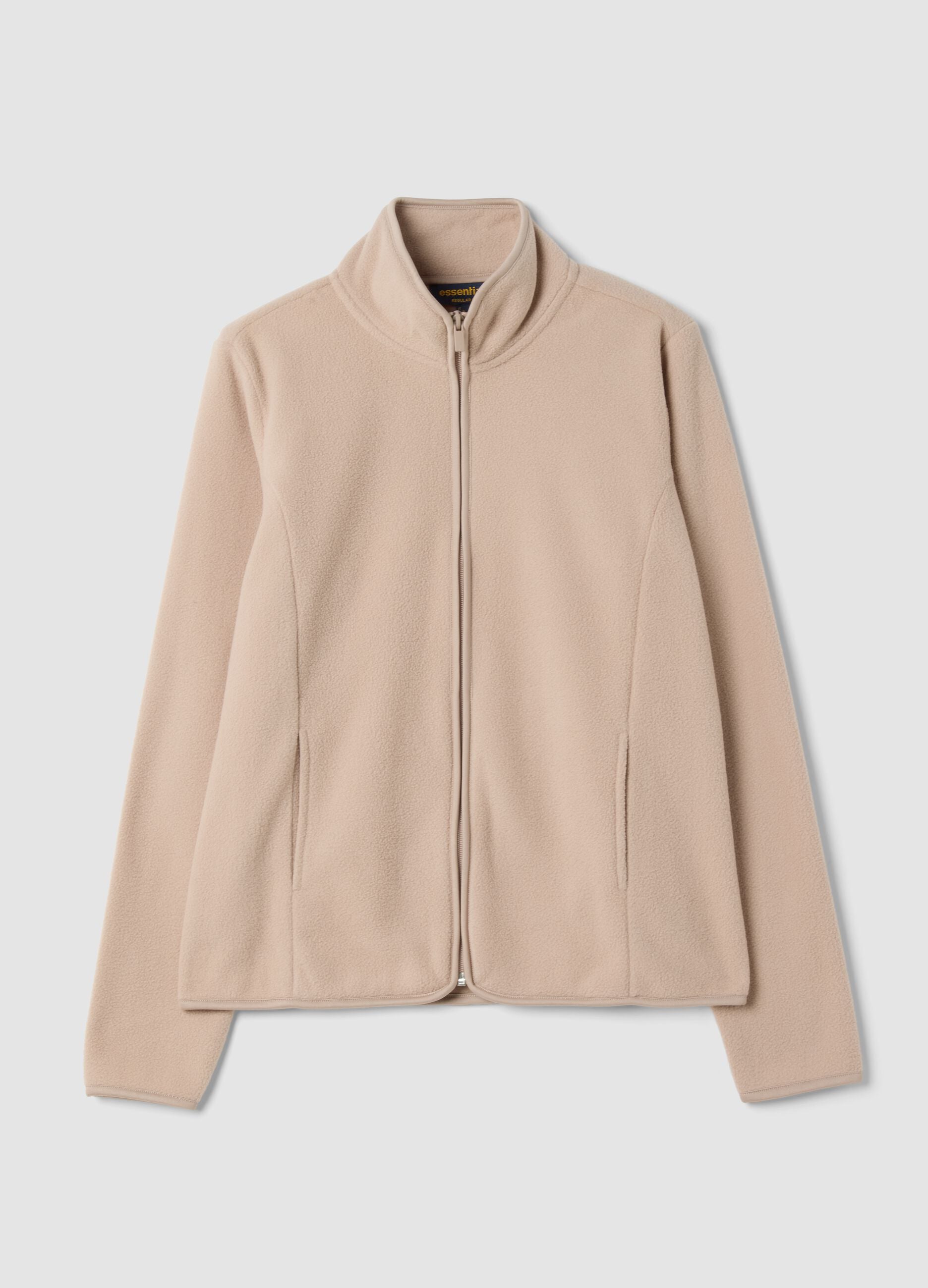 Felpa beige chiaro con girocollo e zip