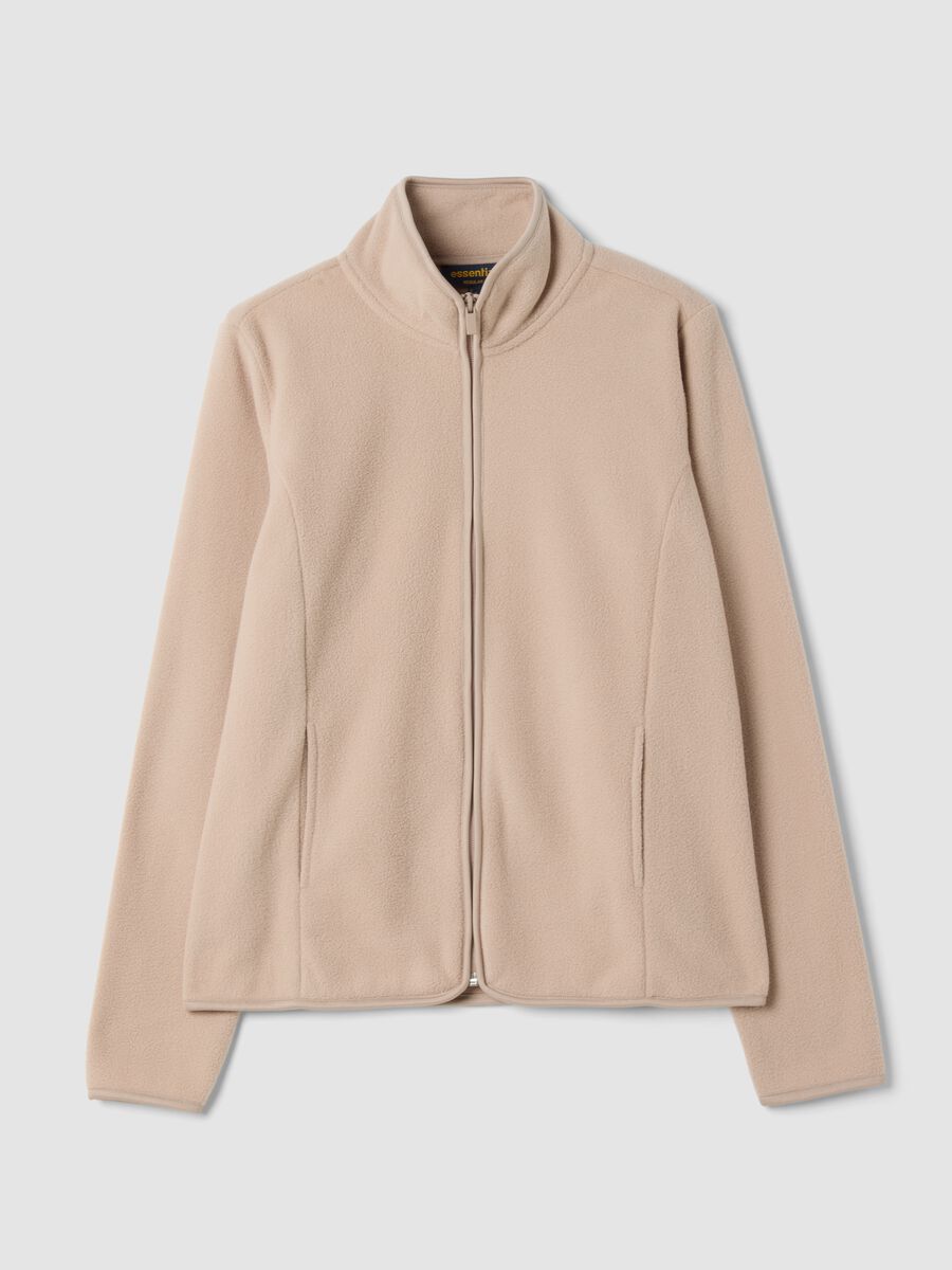 Felpa beige chiaro con girocollo e zip_0