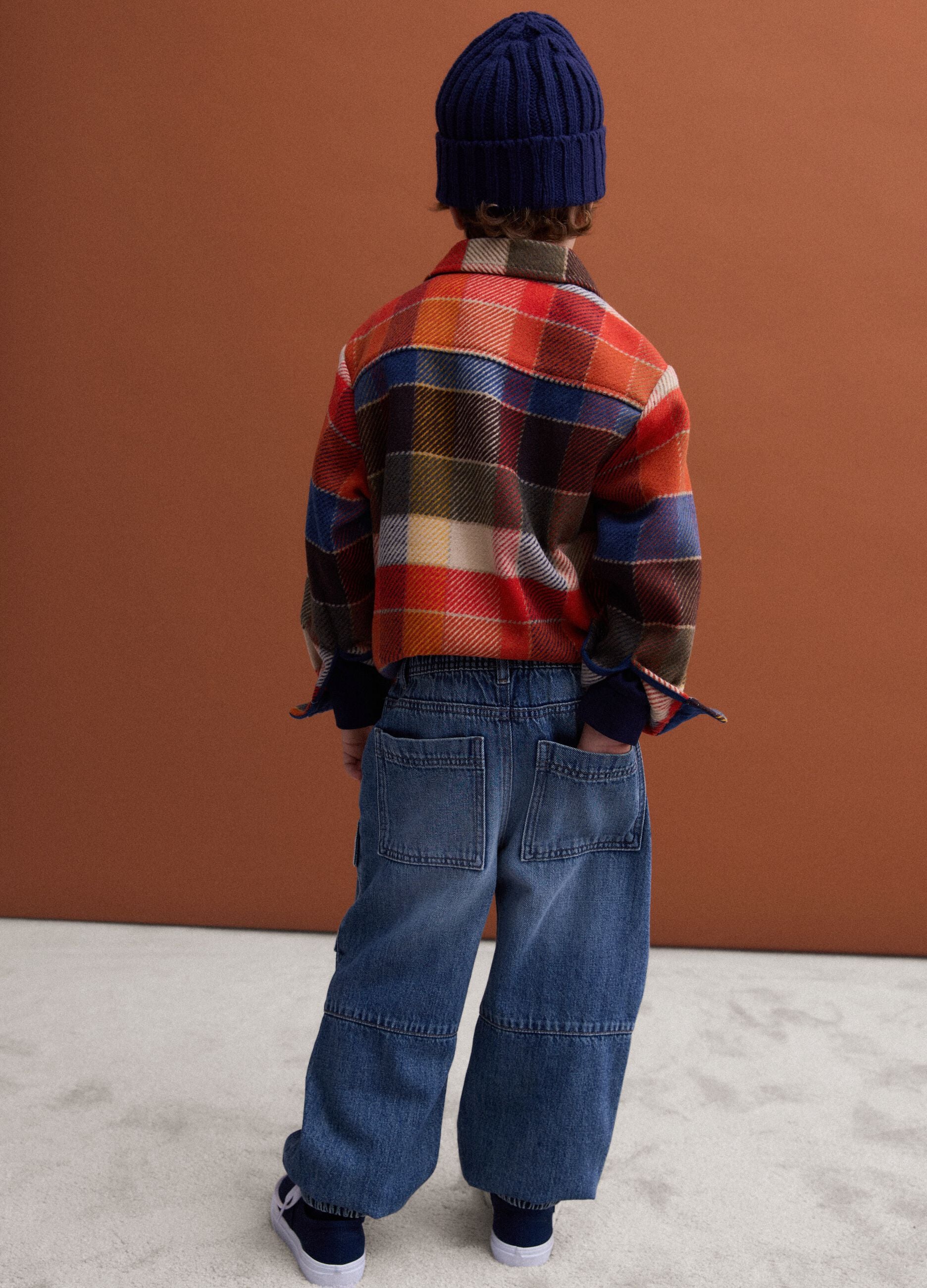 Blue denim joggers in cotton and viscose blend, relaxed fit for boys