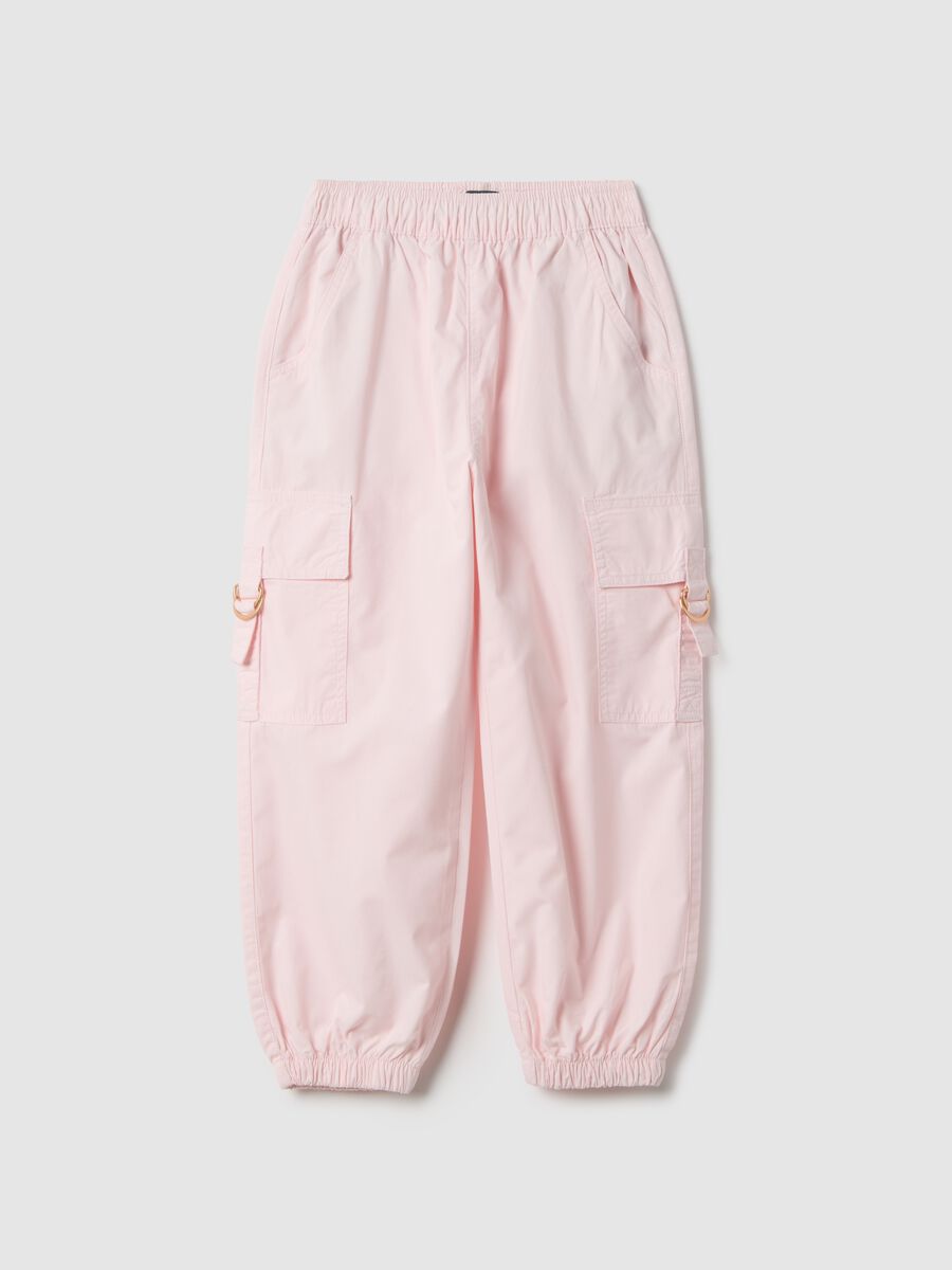 Girls' regular fit pink cotton cargo trousers_0