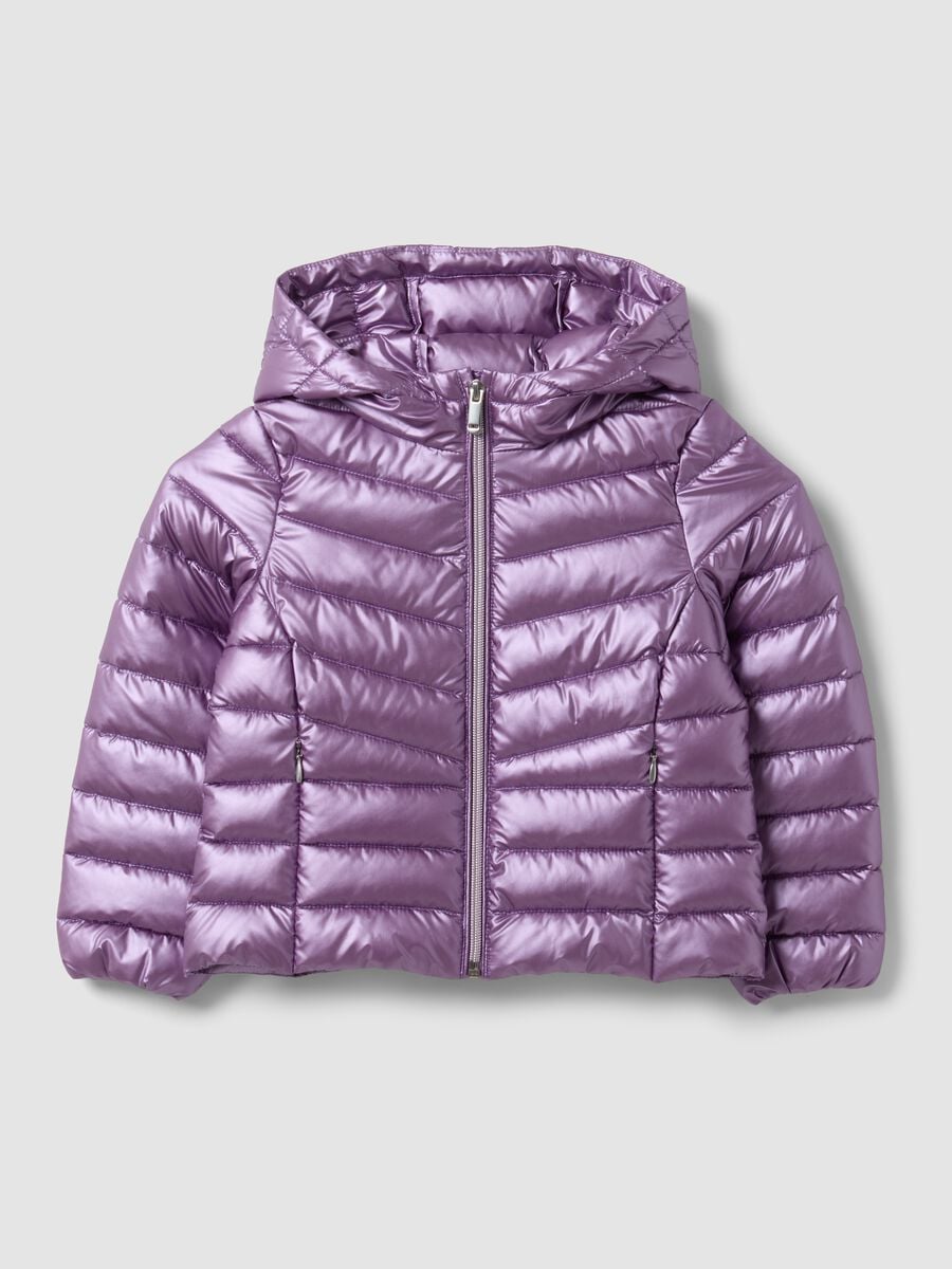 Violette Ultralight Steppjacke mit Kapuze und Rei&szlig;verschluss f&uuml;r M&auml;dchen_0