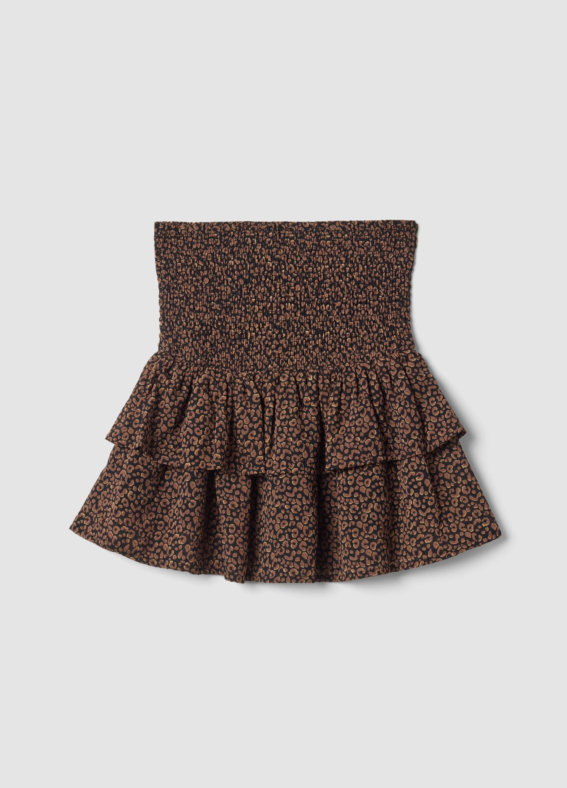 Braun-schwarzer Rock mit Animal-Print und Volants