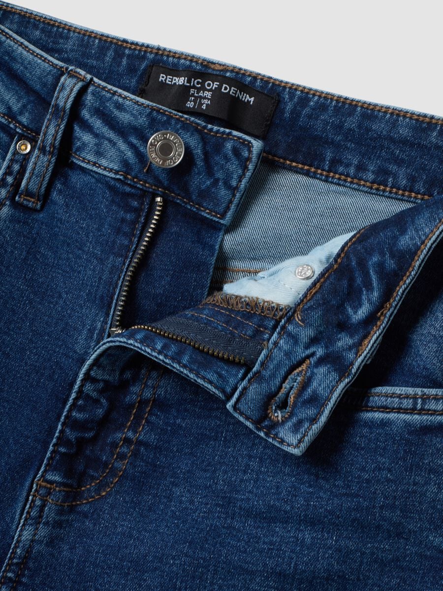 Blue stretch cotton denim flare jeans_5
