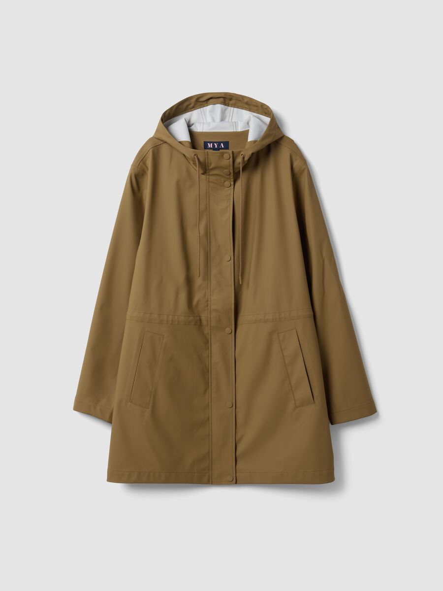 Brown rain jacket with hood, zip and snap-button fastening, regular fit_4
