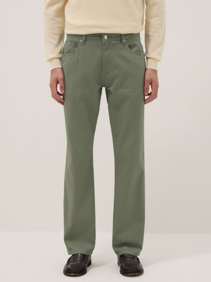 Regular fit green stretch cotton trousers_1
