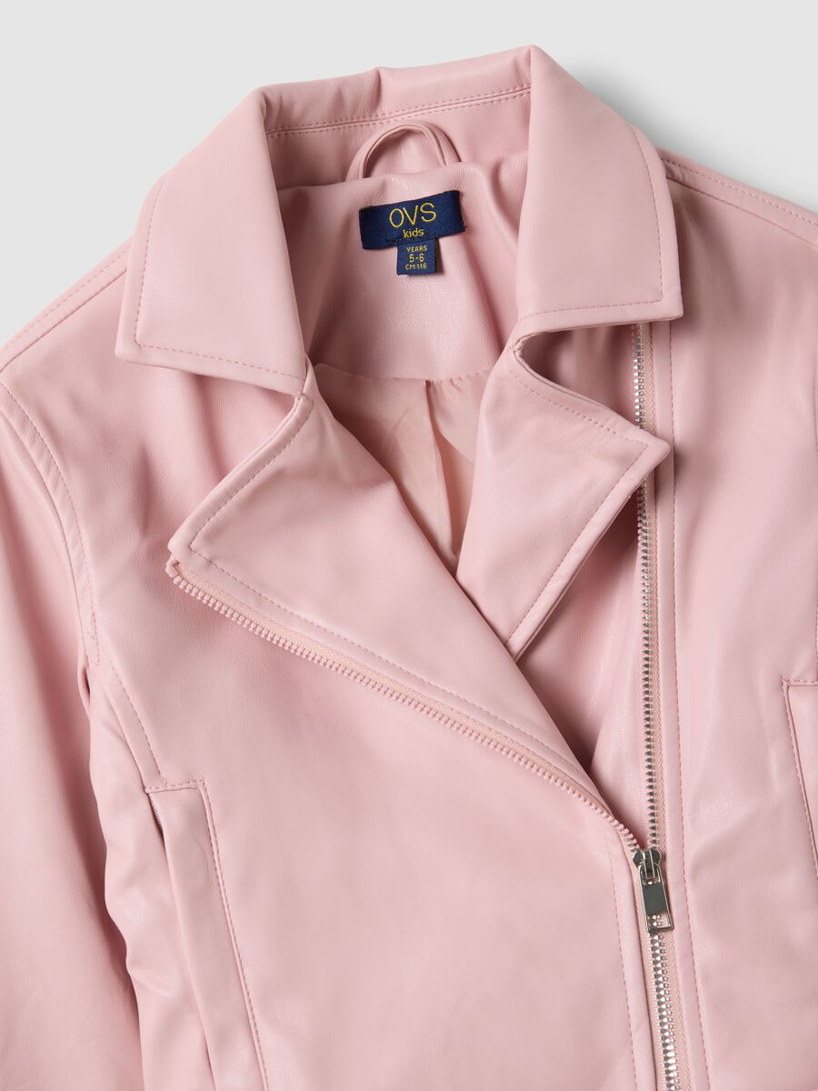 Girls' pink jacket, regular fit with fringes and mesh details_2