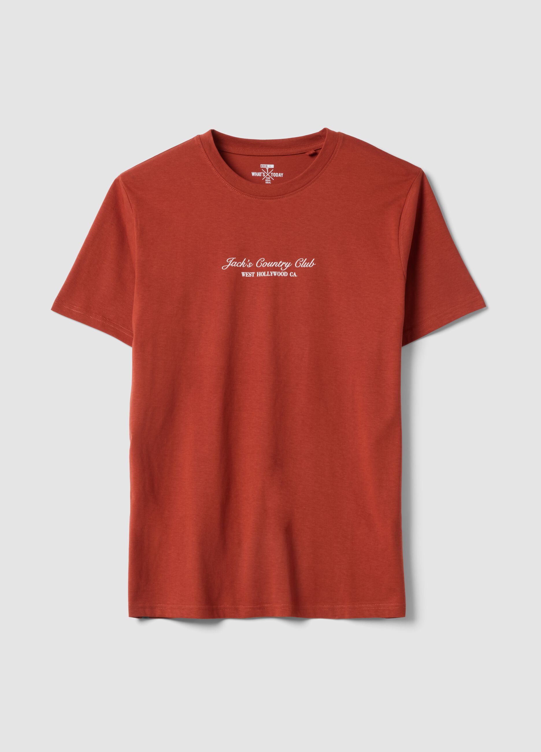 Rotes T-Shirt mit Schriftzug aus reiner Baumwolle, Regular Fit