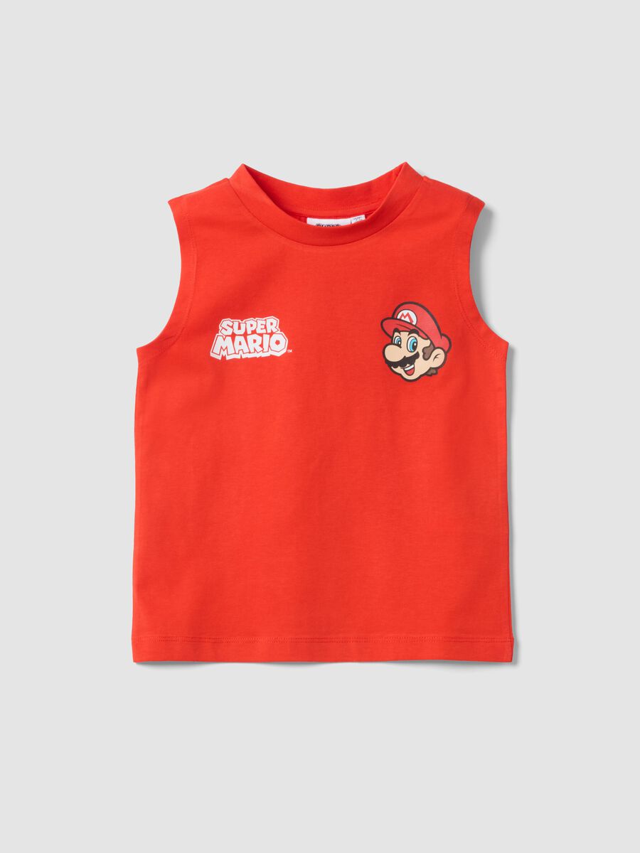 Red 100% cotton Super Mario Bros print vest top for boys_0